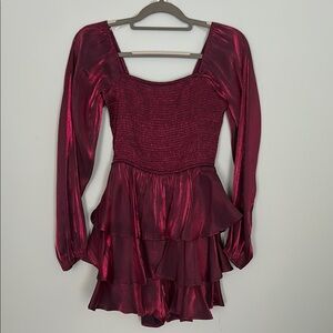 Elegant Burgundy Long Sleeve Romper